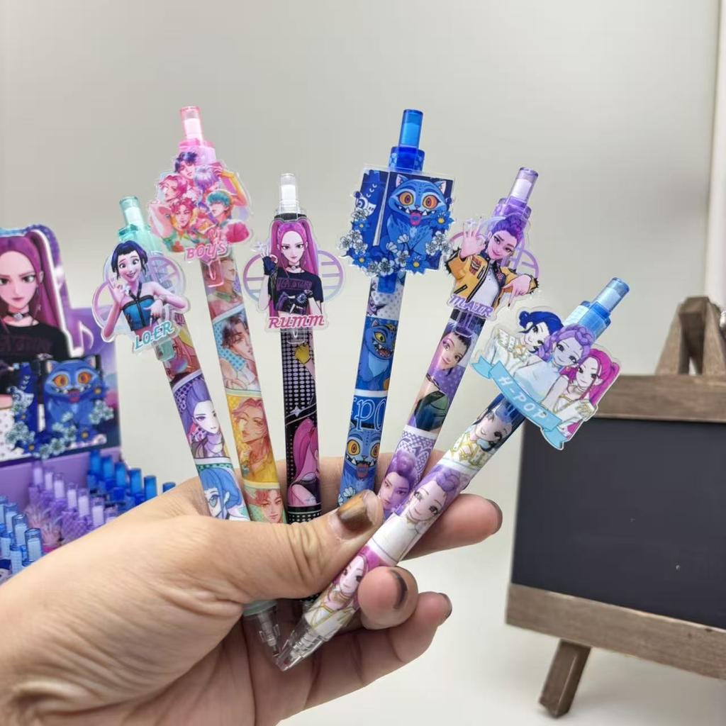Cute Demon Hunters KPOP Theme Acrylic Patch Gel Pen 0.5mm Black Refill Aesthetic Student Writing Pen School Supplies