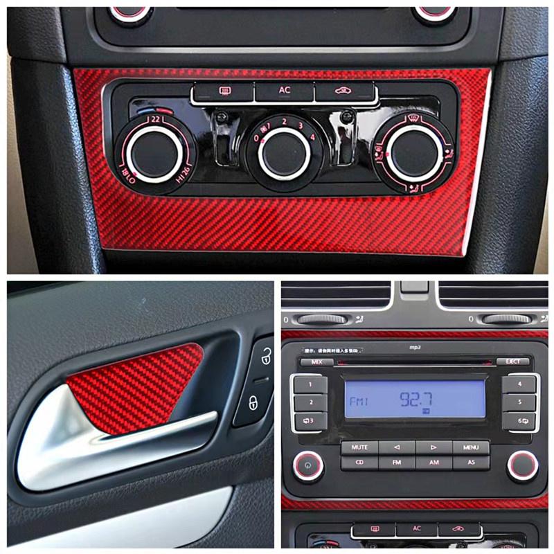 Red Carbon Fiber Car Inner Decoration Stickers Car Styling For Volkswagen VW Golf 6 Center Console Cover Trim Car