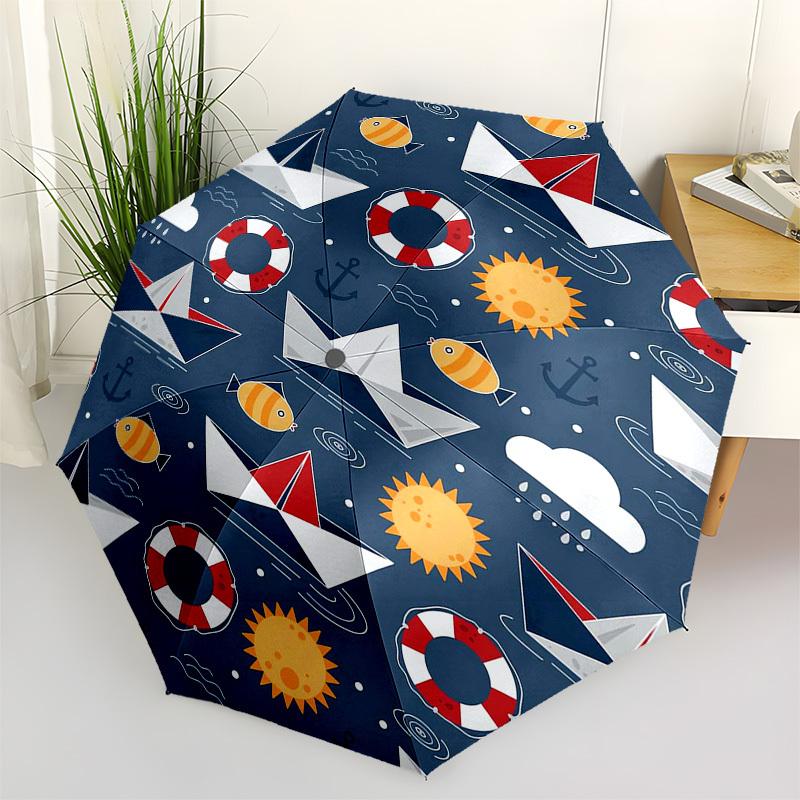 

1pc Nautical Paper Boat Pattern Umbrella with Plastic Handle,Vibrant Cartoon Pattern,Multi-functional UmbrellaB1963
