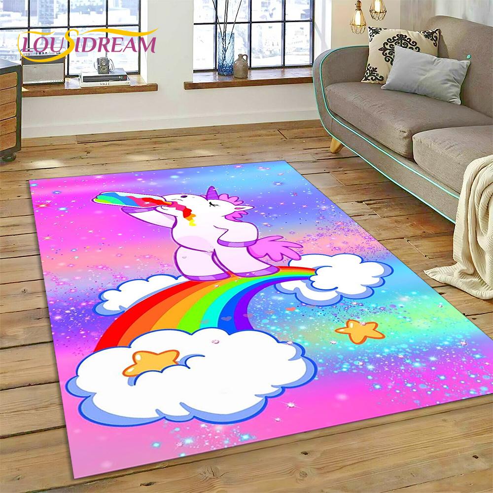 3D Cartoon Cute Unicorn Animal Carpet Rug for Home Living Room Bedroom Sofa Doormat Decor,Child Play Area Rug Non-slip Floor Mat