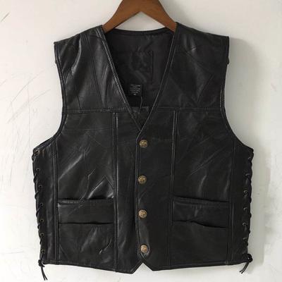Klasszikus motoros bőrmellény, férfi mellény, bőrkabát, kerékpáros mellény, tiszta bőr patchwork
