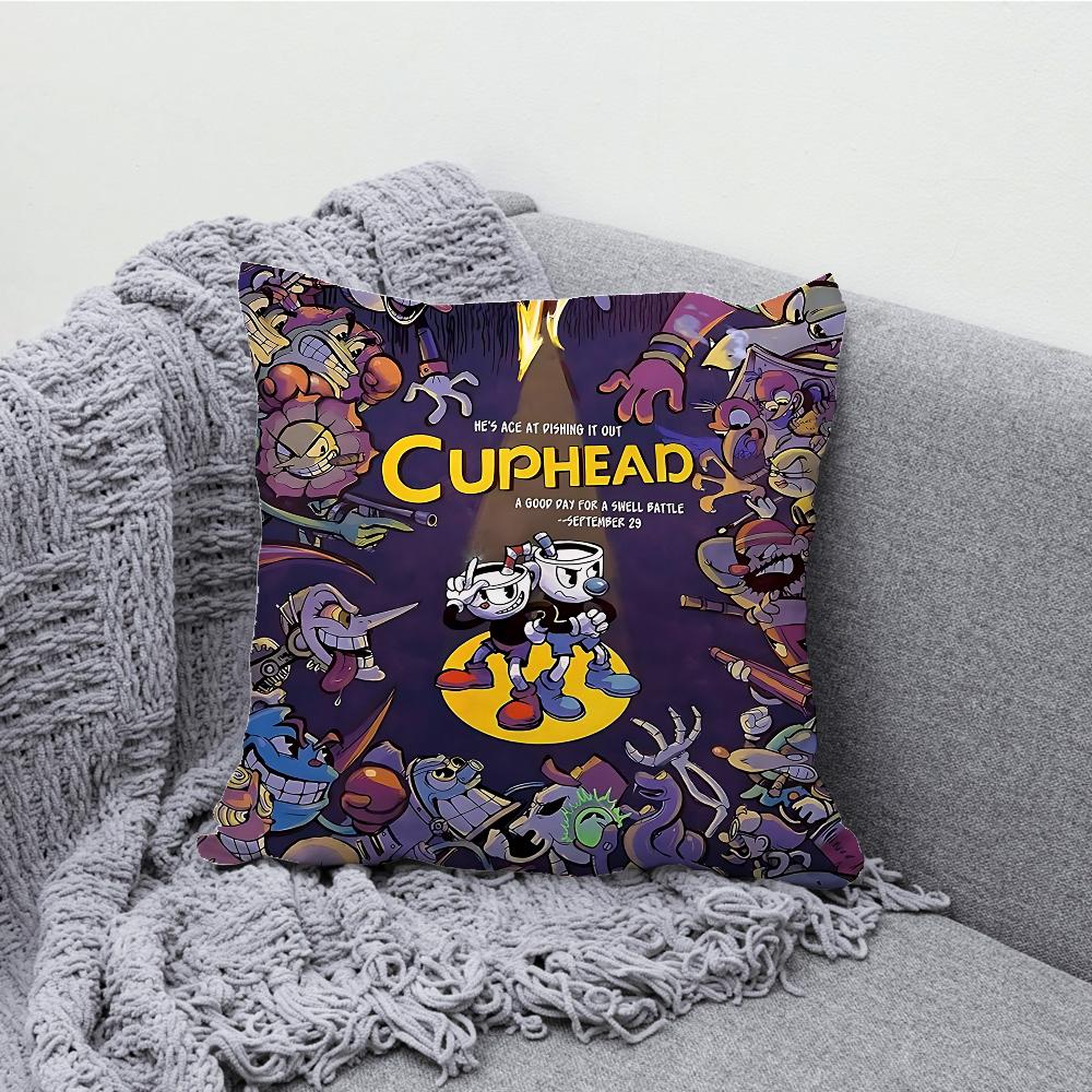 משחק שיתופי לשני שחקנים C-Cuphead ציפית לכרית מקרה כרית רך לקישוט ספה בסגנון חוות קישוטים לבית ומגן ציפית לכרית