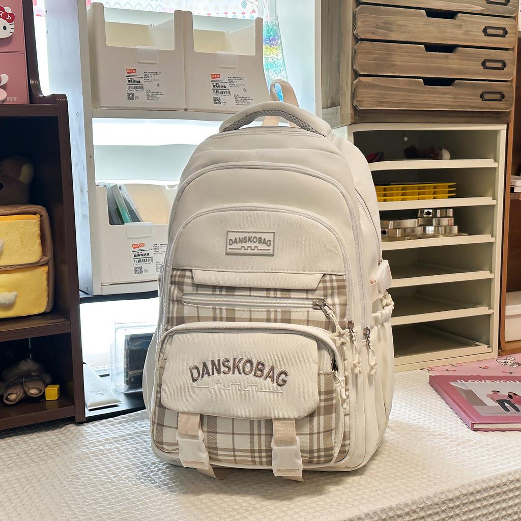 Schoolbag Korean Version of Mori Primary School Student Schoolbag Female High-value Plaid Contrasting Color College Style Middle School Student
