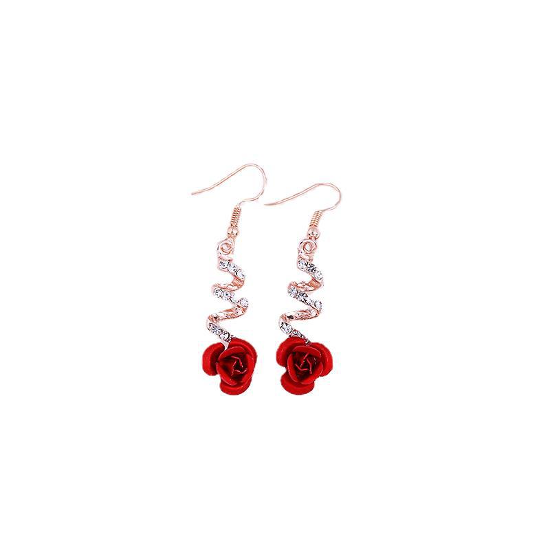 E246 Rhinestone Love Rose Earrings Stud Earrings Earrings Ear Hanging Yiwu Jewelry Heart Inlay