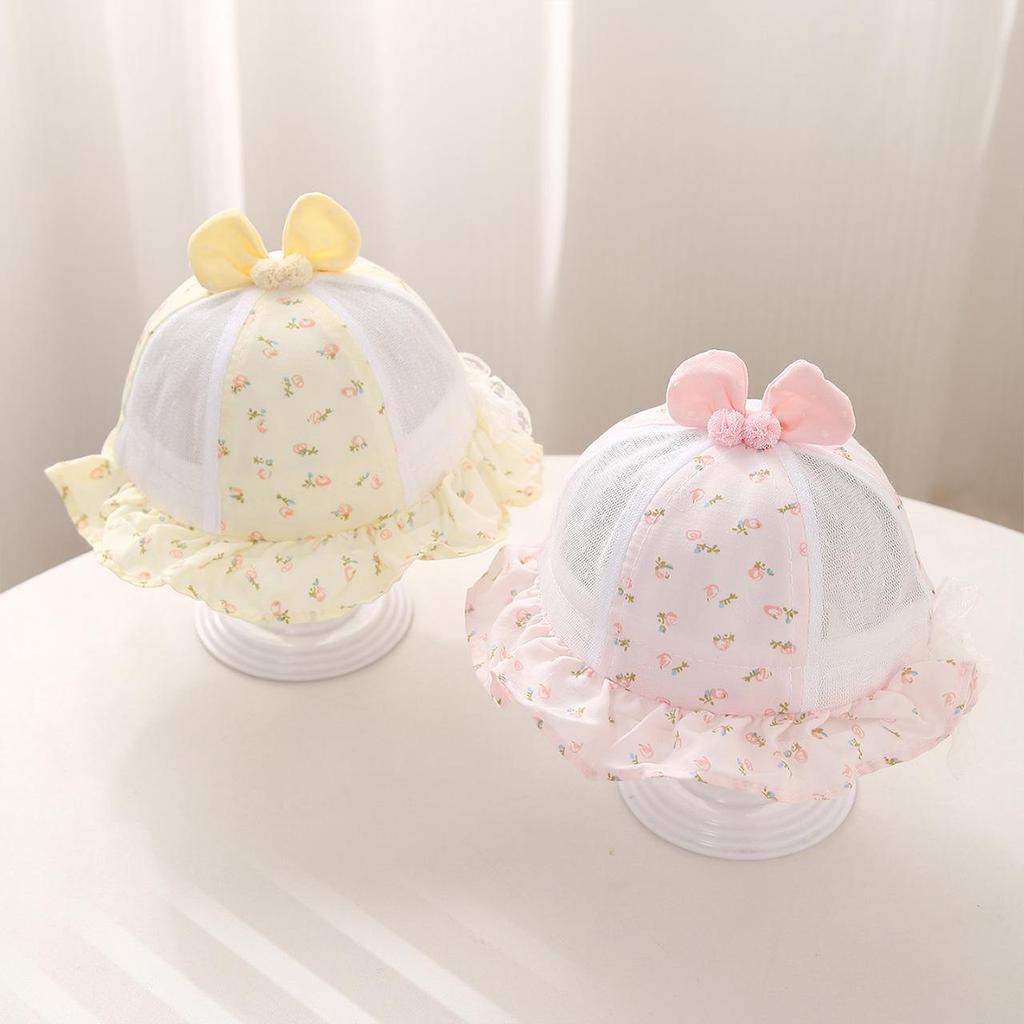 Sweet Floral Print Baby Girl Sun Hat Summer Thin Mesh Breathable Fisherman Cap for Toddler Girls Ruffle Brim Sun Visor Hats