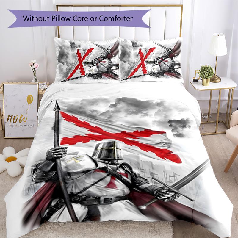 Cross Templars Knight 3pcs Bedding Set Duvet Cover Closure Includes 1 Duvet Cover & 2 Pillowcases for All Seasons Bedroom Home Dorm Decor