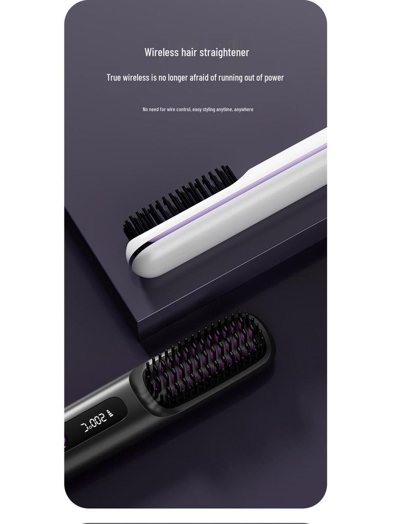 Portable Wireless LCD Hair Straightening Comb - Rechargeable, Negative Ion, No Damage.