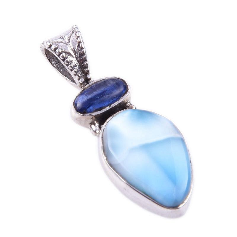 Natural Republic Larimar, Kyanite 925 Solid Sterling Silver Pendant 1.25'' g5D43