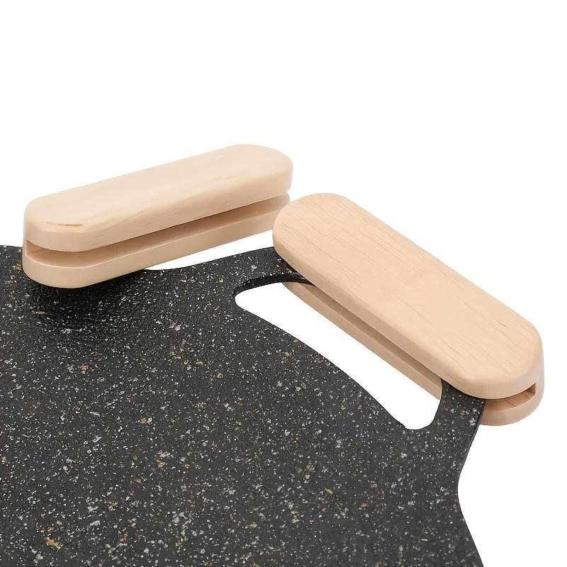 A Pair Solid Wood Flat Bottom Pot Insulation Handle Anti-Burn Portable Baking Pan Handle,Outdoor Grill Pan Handle Anti-Burn Pad