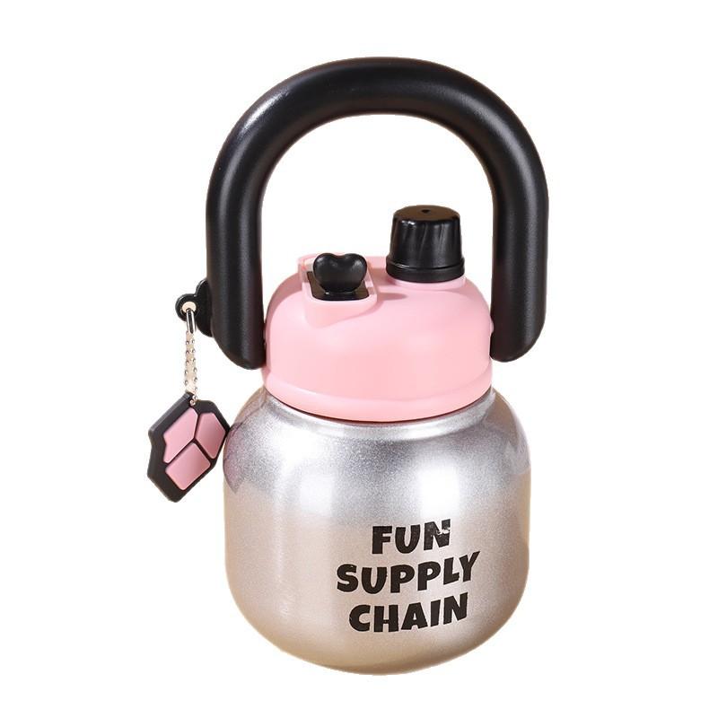 Carry pot Stainless steel thermos cup Men and women Portable accompanying high-value children and students Double drinking straw water cup