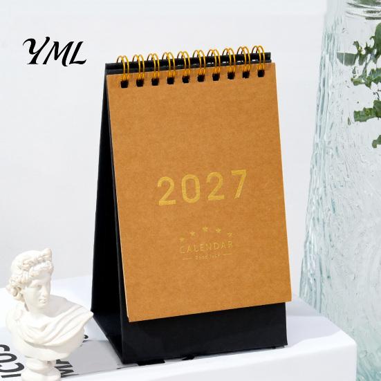 Small Desk Planner 2027 Calendar, Standing Flip Desktop Minimalist Gold Foil Cover Monthly Organizer for Planner, Thick Paper Note Taking, Office Home