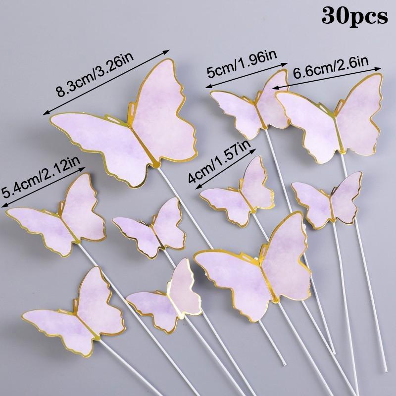 30Pcs Butterfly Cake Toppers Princess Girl Wedding Happy Birthday Party Decor Dessert Cake Decor Butterfly