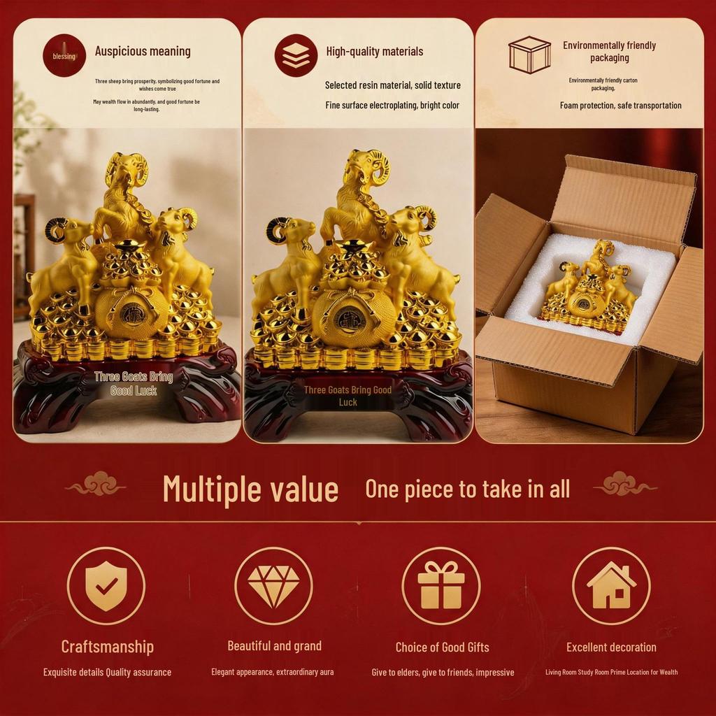 Three Sheep Ornament: Prosperity Year Decoration for Home, Office, or New House Gift