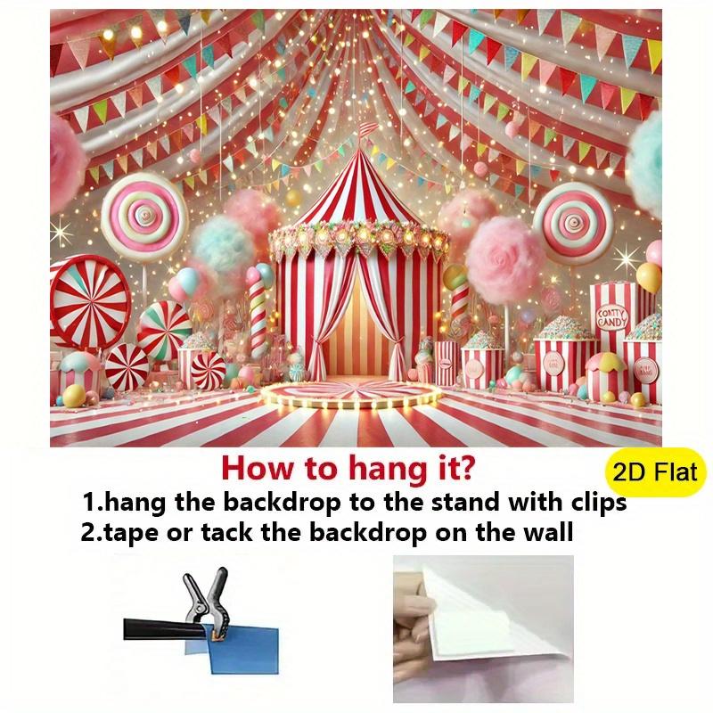 1pc Circus Party Background - Pastel Pink Striped Candy-themed Tent Suitable for Birthday Party Photography Background