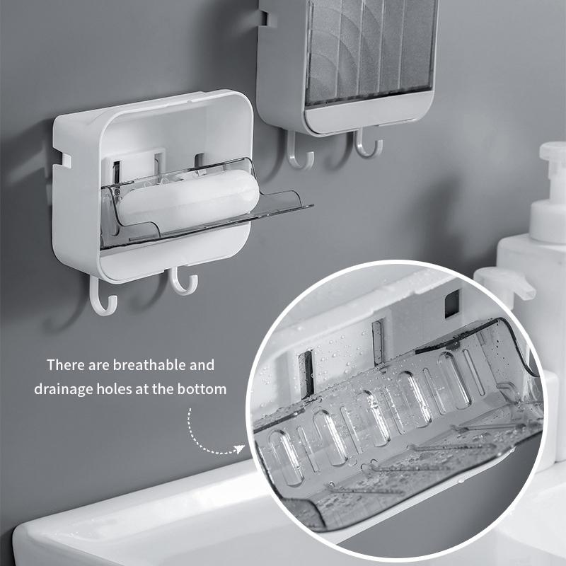 Waterproof Soap Box with Lid Drainage Soap Tray Wall Mounted Soap Holder Storage Rack Hanging Organizer Bathroom Accessories