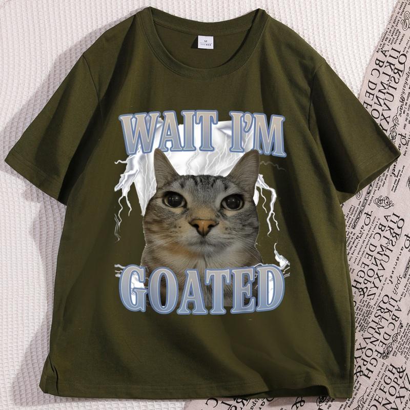 Warte, ICH bin Goated Katze Alberne Katze Meme T-Shirt Herren Damen Baumwolle Kurzarm T-Shirt Rundhals Locker Basic Katzenliebhaber T-Shirt Oberteile