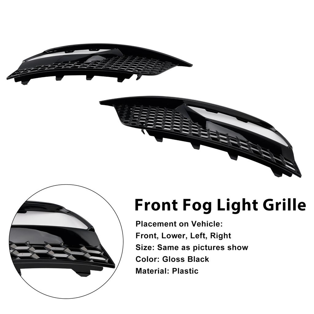 Gloss Black Front Fog Light Grill Covers 8V5807681A9B9 8V5807682A9B9 Fit A3 8V Sedan 2013-2016