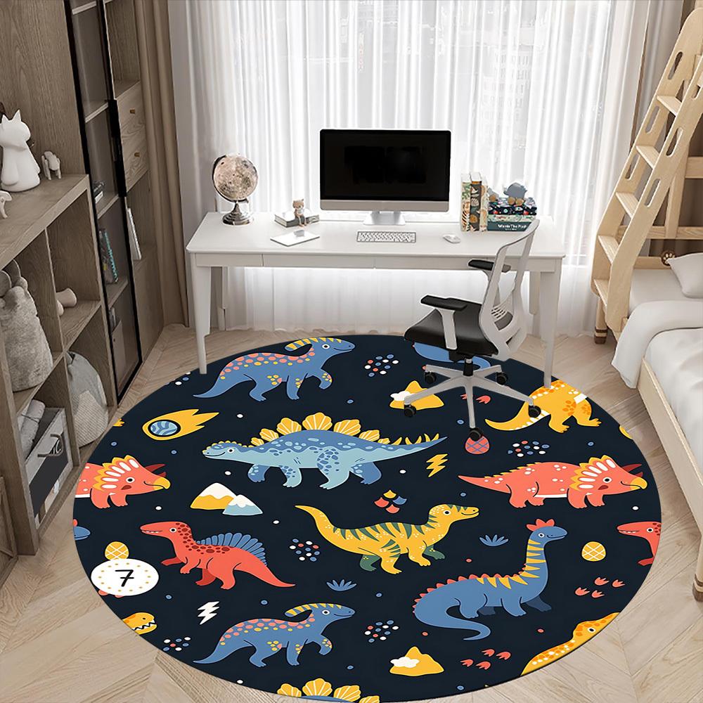 1PC Dino World Pattern Office Round Area Rug, Mat Suitable For Office, Under Office Chairs Bedroom Living Room Home Decor, Room Deco