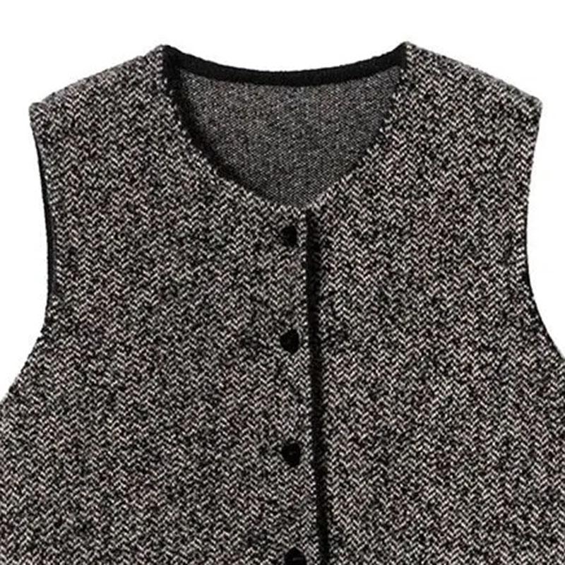 Herbst Kleiner Duft Damenweste Einreihiger Ärmelloser Mantel O-Ausschnitt Damen Patchwork Mode Oberbekleidung