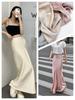 Satin Drape Elastic Waist Midi Skirt - Women's High Waist A-Line for Spring/Summer
