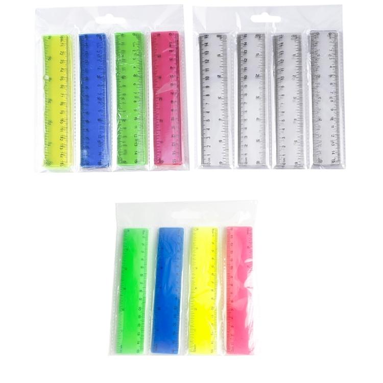 4Pcs Measuring Ruler Tool with Inches Centimeters for Classroom Home Office Colorful Ruler Plastic Ruler Straight Clear