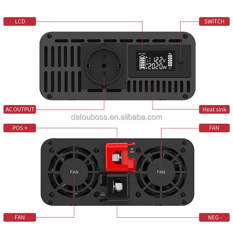 DATOUBOSS Convertidores De Energa De 2000w De Onda Pura De 12V Solar Power Converter Inverters for Fishing Motorhome Camper