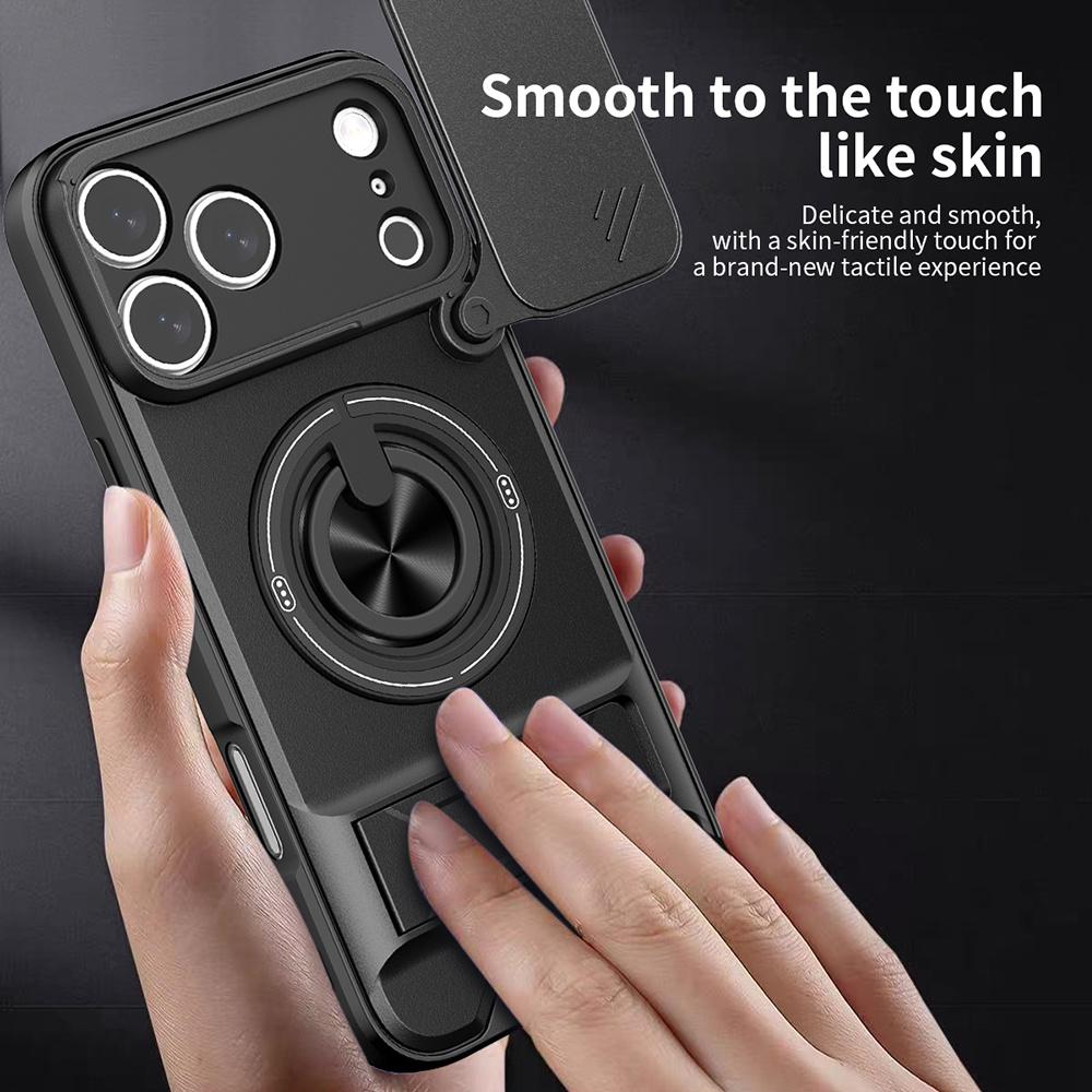 For iPhone 17 Pro Max Case Compatible with MagSafe Ring Holder Foldable Kickstand TPU PC Phone Cover with Camera Lens Slider