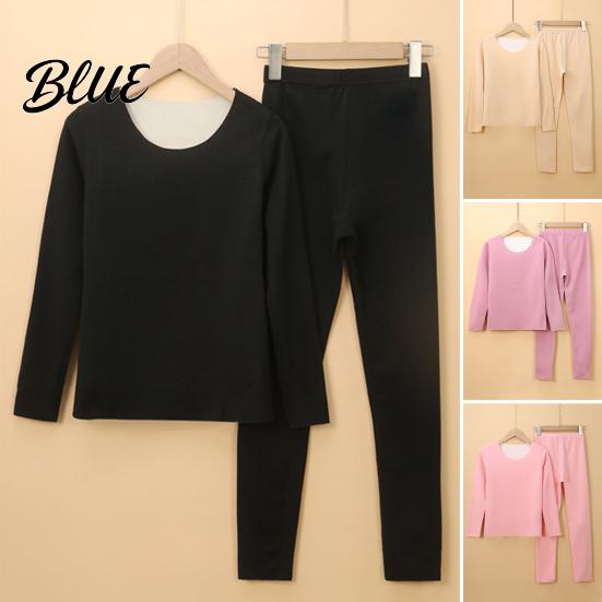Homewear Top Pants Set 2 Pcs/Set Winter Woemn Thermal Underwear Round Neck Seamless Long Sleeve Solid Color Suit Warm Slim Fit High Elastic