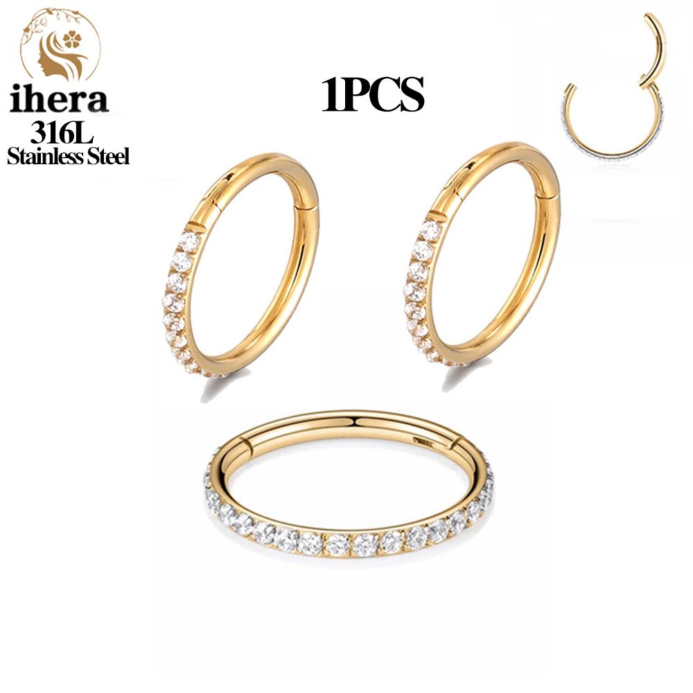 1/10/50PCS Stainless Steel Zircon Hinged Segment Nose Septum Clicker Ring Round Earrings Hoops Ear Tragus Helix Piercing Jewelry