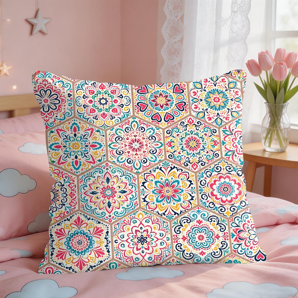 Ethnic Colorful Floral Bohemian Cushion Cover Short Plush Pillow Case Room Sofa Cushion Covers Home Decor Funda