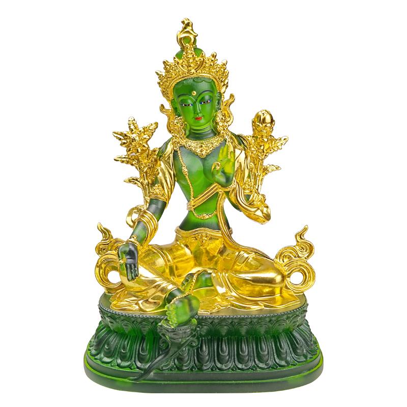 Coloured Glaze Mini Buddha Sculpture, Small Buddha Statue, Green Tara Bodhisattva, Amyokitesvara Incarnation Painted Buddha, 1Pc