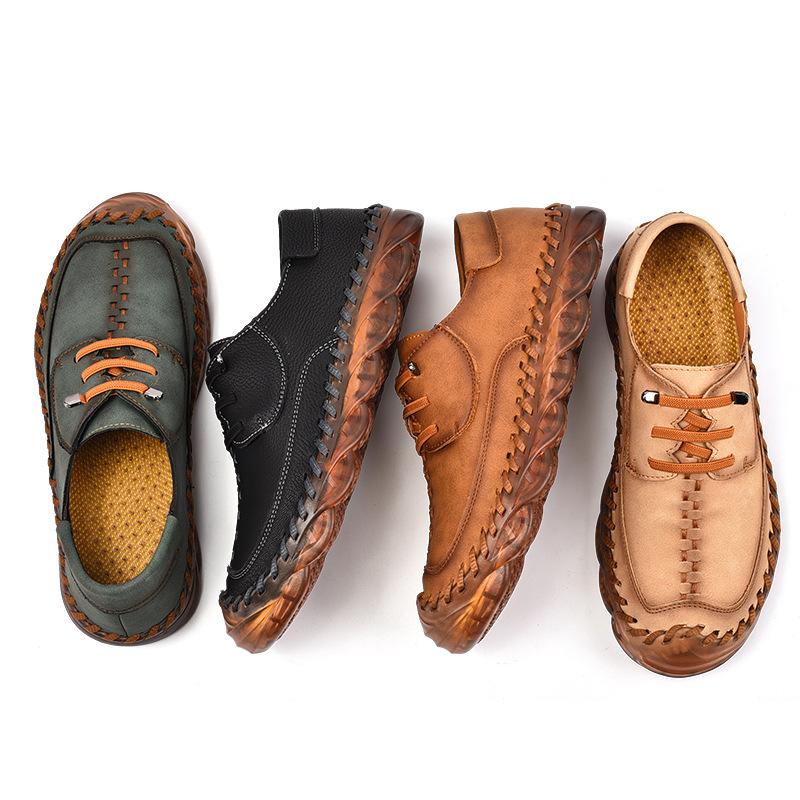 Large Size Men's Casual Single Shoes British Retro Fashion Outdoor Soft Surface Hand-sewn Leather Shoes Foreign Trade