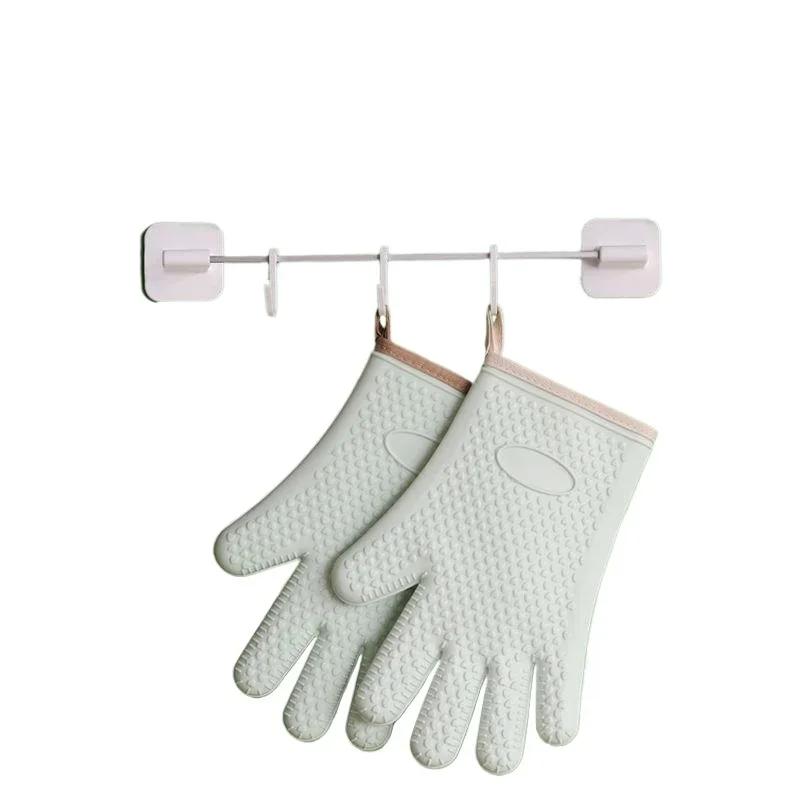 1 Pair Anti Scalding Insulated Oven Gloves Kitchen Microwave Oven Baking Mitts Thickened Five Finger Heat-proof Silicone Gloves