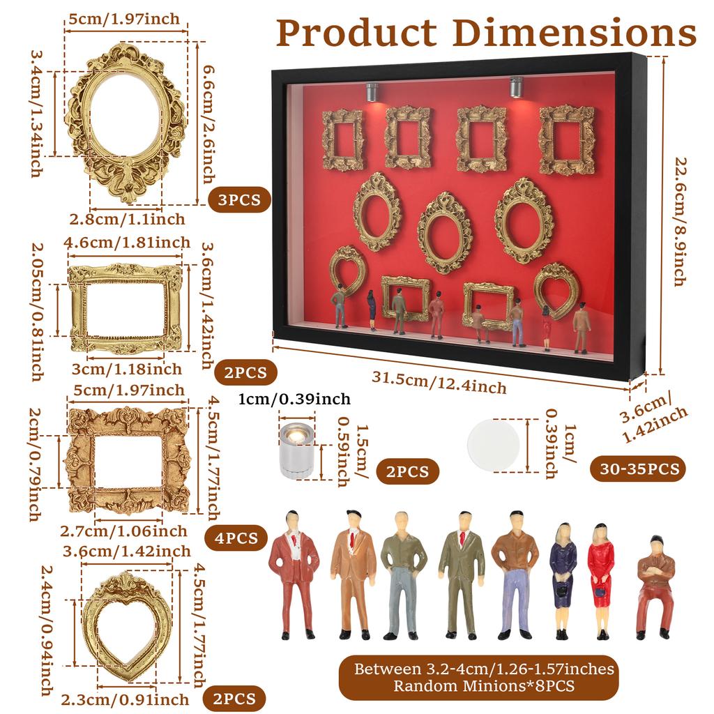 Mini Museum Photo Album Mini DIY Museum Silhouette Box Stylish Creative Memory Display Kit with Miniature Statue and Gold Frame