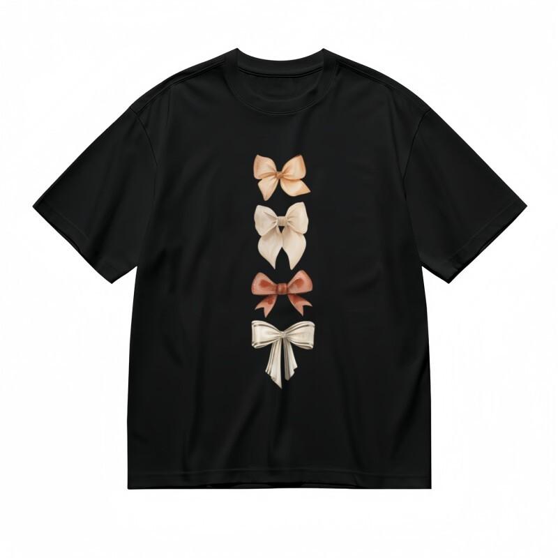 Women's Breathable Classic T-Shirt Minimalist Ribbon Art Printed Cotton Tee