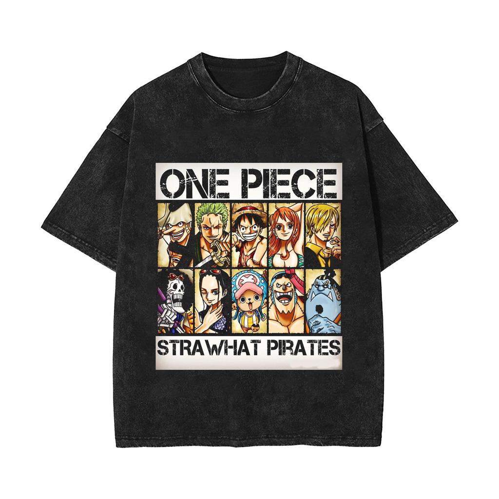 One Piece Luffy Kidd Law Printed Tshirt Mens and Womens Washed Tshirt High Quality Vintage Cotton Tshirt Harajuku Tops