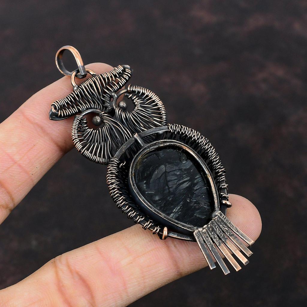 Přívěsek Picasso Jasper, měděný drát, přívěsek s drahým kamenem, ručně vyráběný přívěsek sova, Picasso Jasper, šperky, dárek k výročí, měděné dráty, šperky