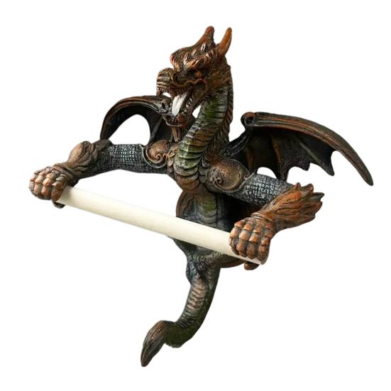 Flying Dragon Roll Paper Holder Winged Dragon Bathroom Wall Mount Toilet Paper Holder Gothic Resin