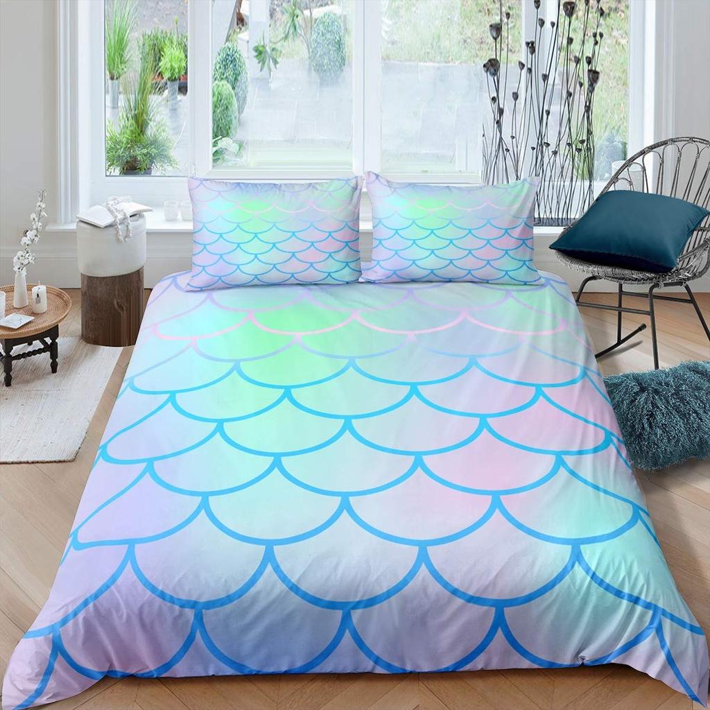 Fish Scales Duvet Cover Set Bedding Set Colorful Mermaid Scale Quilt Cover Pillowcase Queen Size Girls 2/3pcs Comforter Cover