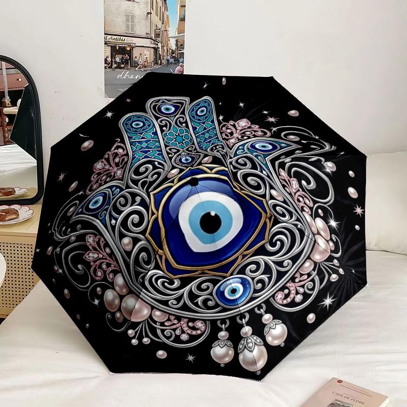 Stained Glass Hamsa Design Umbrella 8-Frame for Travel, Camping, Casual Lightweight Portable Umbrella, Essential for Every Family Holidays Gift