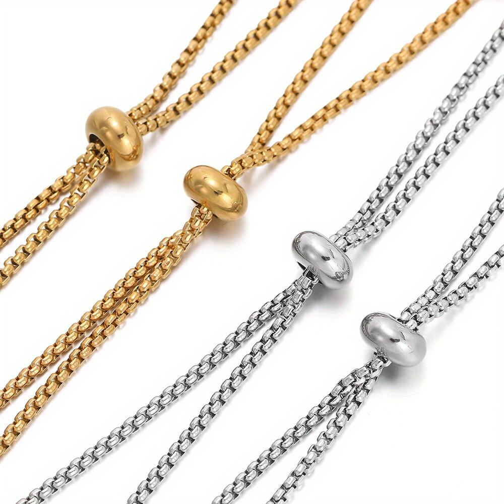 3Pcs/Lot Stainless Steel Slide Bracelets Adjustable Chains Bracelet with Rubber Beads for Jewelry Making Accessories