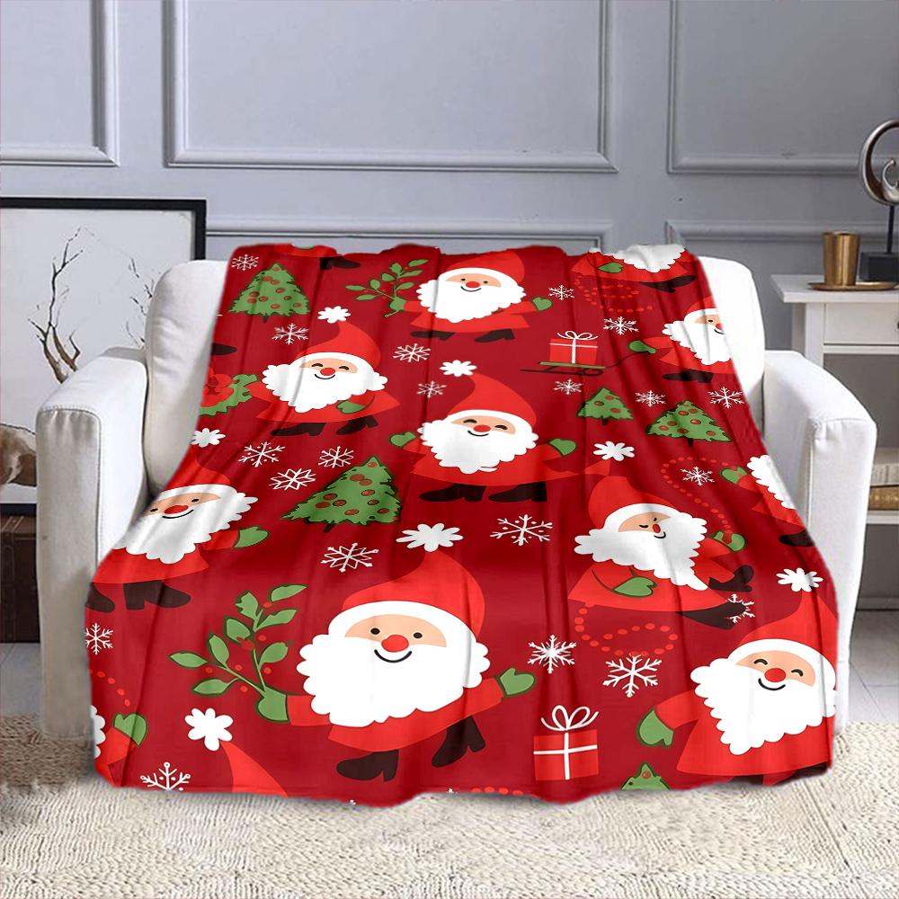 Santa Claus and Christmas Trees Pattern Patterned Flannel Blanket Perfect for the Bedroom Living Room, Sofa, or a Little Nap