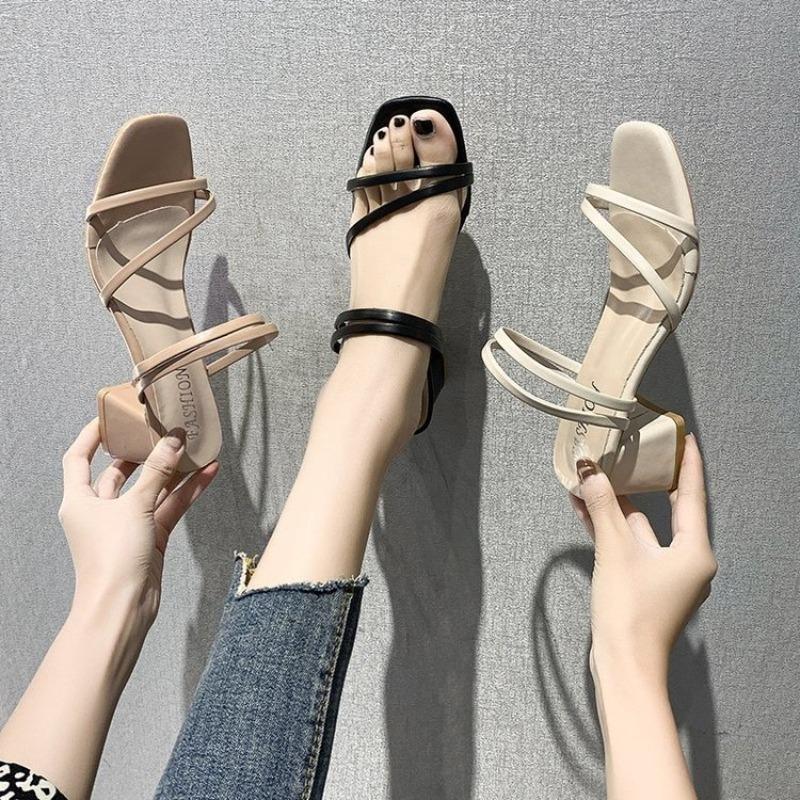 Womens Sandals 2025Summer New High Heels Sandals Fashion Casual Leather Sandals for Women Square Open Toe Sandal Sandalias Mujer