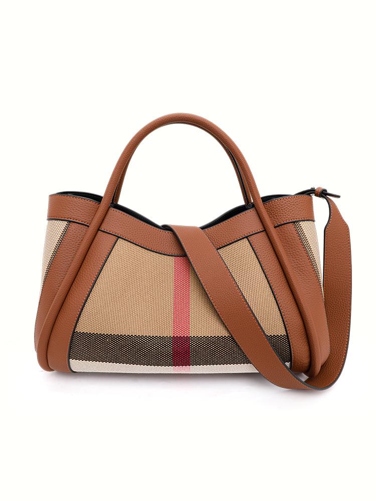 Aidrani  New Retro Checkered Women's Handbag, Large Capacity Luxury Bag, Canvas Genuine Leather Bag