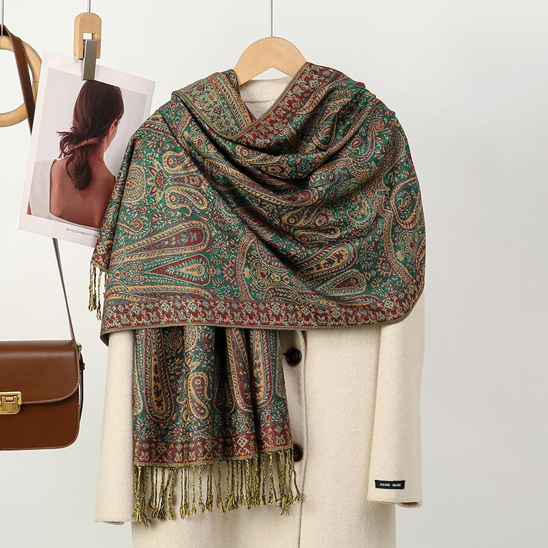 [T792] Luxury Fashion Bohemian Paisley Designer Thick Ethnic Style Jacquard Scarf Women Muslim Hijab Tassel Shawl Wrap Pashmina