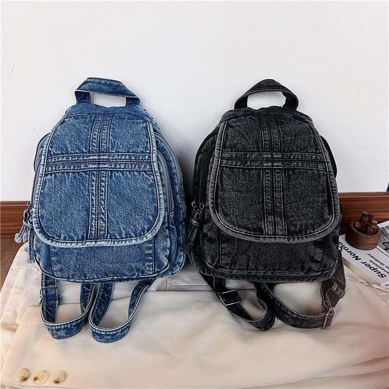 Denim Backpack for Women – Vintage Washed Jeans Style School Bag – Perfect for Casual Wear & Campus Life