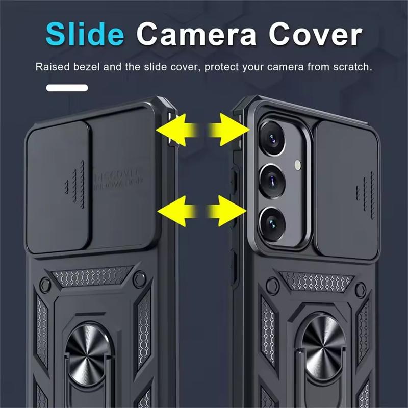 Military Armor Camera Slide Case For Samsung A57 A37 A17 A56 A16 A36 A26 A35 A15 A55 A53 A54 A14 Magnetic Ring Stand Phone Cover