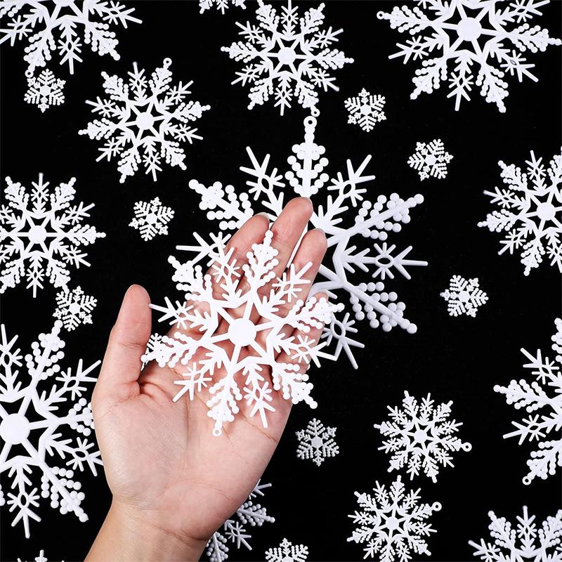 White Christmas Snowflake Decoration Plastic Snowflake Hanging Xmas Tree Craft for Home Party Decor New Year 2026 Gifts Ornament