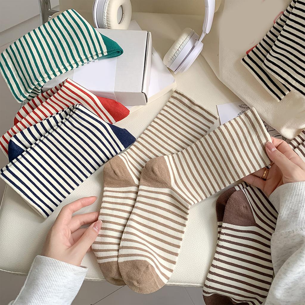 Japanese Fashion Striped Socks Women College Style School Girls Crew Socks Casual Harajuku Streetwear Middle Tube Socks