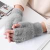 1 Paar Halbfingerhandschuhe Einfarbig Superweich Winddicht Hautfreundlich Verschleißfest Warmhalten Waschbar Damen